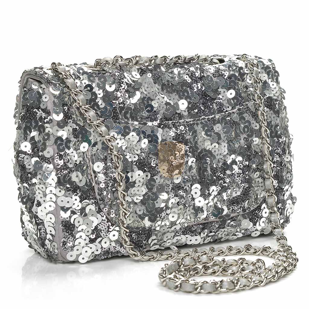 CHANEL MASTER SEQUIN CLASSIC SMALL FLAP SILVER (21*14*8cm)